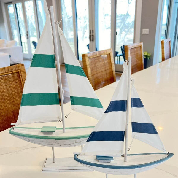 17" Seafoam Wooden Sail Boat