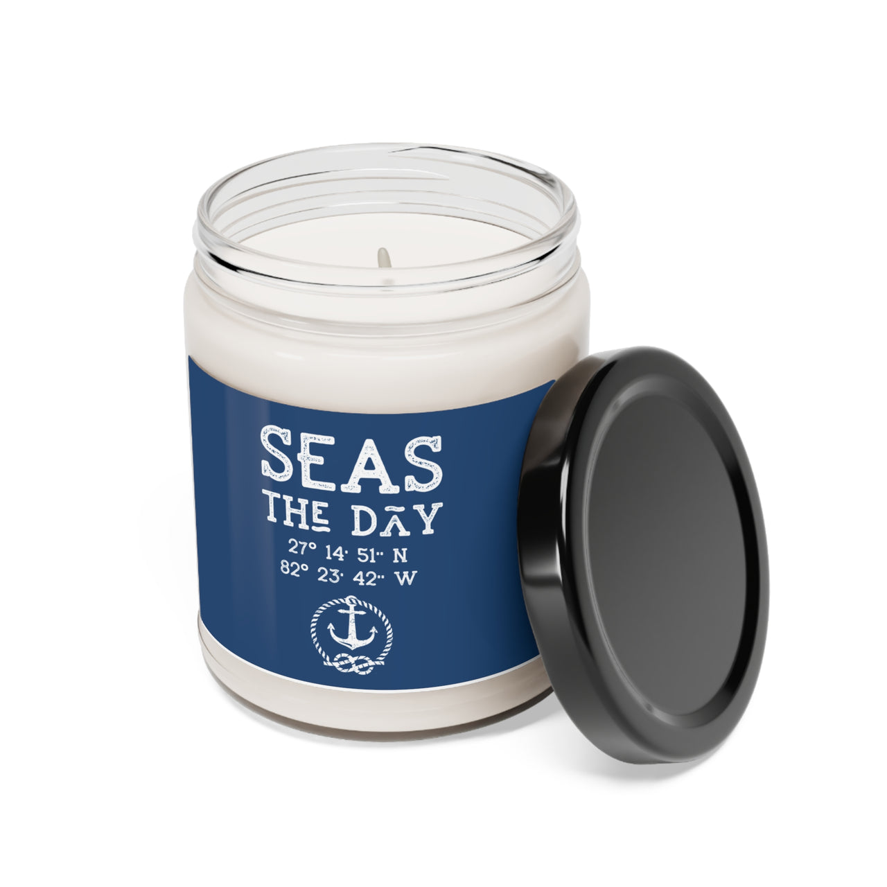 Personalized 9oz Soy Candle, Seas The Day Print, 4 Scents