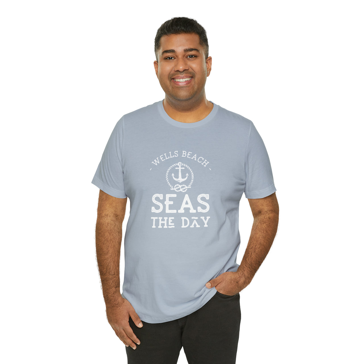 Personalized Unisex Weekend Tee, Seas The Day Print, Light Blue