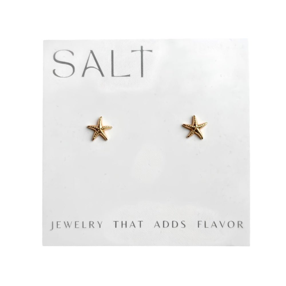 18k Gold Starfish Stud Earrings On Coastal Jewelry Card, Everyday Earrings, Coastal Jewelry