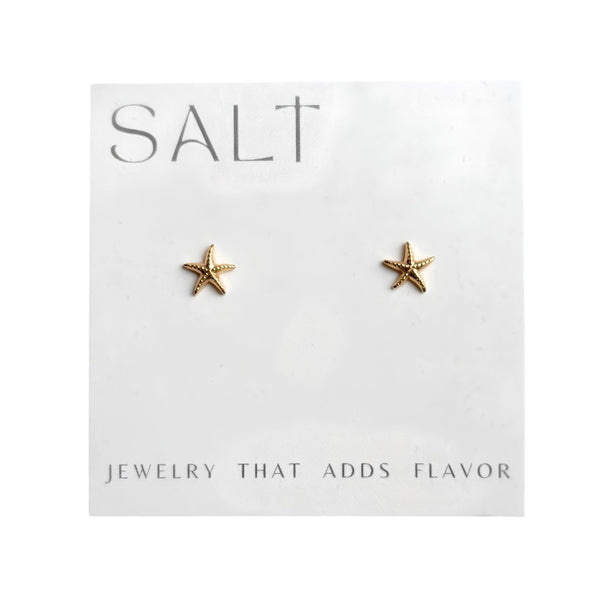 18k Gold Starfish Stud Earrings On Coastal Jewelry Card, Everyday Earrings, Coastal Jewelry