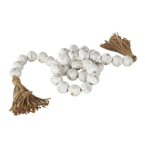 Cream Distressed Beaded Garland with Tassel, 76"