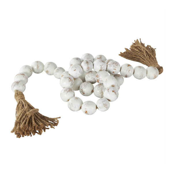 Cream Distressed Beaded Garland with Tassel, 76"