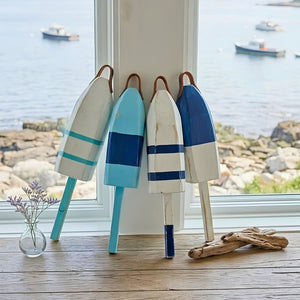 21" Leather-Strapped Wood Buoy - Made in Maine, Buoys in Teal, White, Light Blue and Navy, Nautical Decor, Beach House Decor