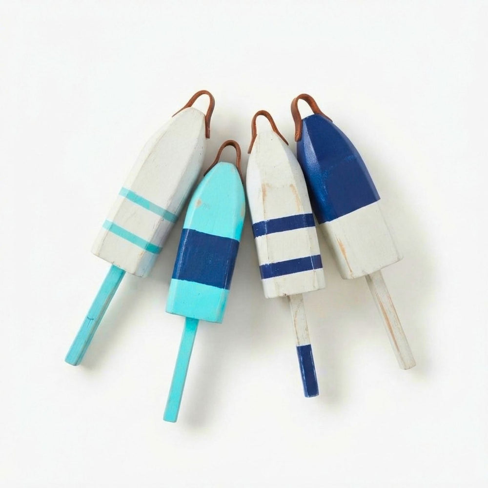 21" Leather-Strapped Wood Buoy - Made in Maine, Buoys in Teal, White, Light Blue and Navy, Nautical Decor, Beach House Decor