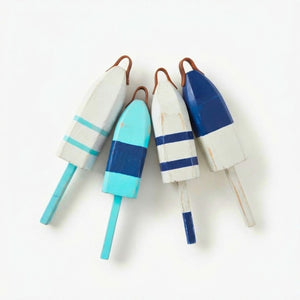 21" Leather-Strapped Wood Buoy - Made in Maine, Buoys in Teal, White, Light Blue and Navy, Nautical Decor, Beach House Decor
