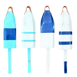 21" Leather-Strapped Wood Buoy - Made in Maine, Buoys in Teal, White, Light Blue and Navy, Nautical Decor, Beach House Decor