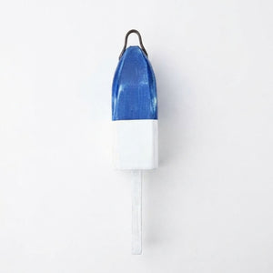 21" Leather-Strapped Wood Buoy - Made in Maine, Navy and White Buoy, Nautical Decor, Beach House Decor