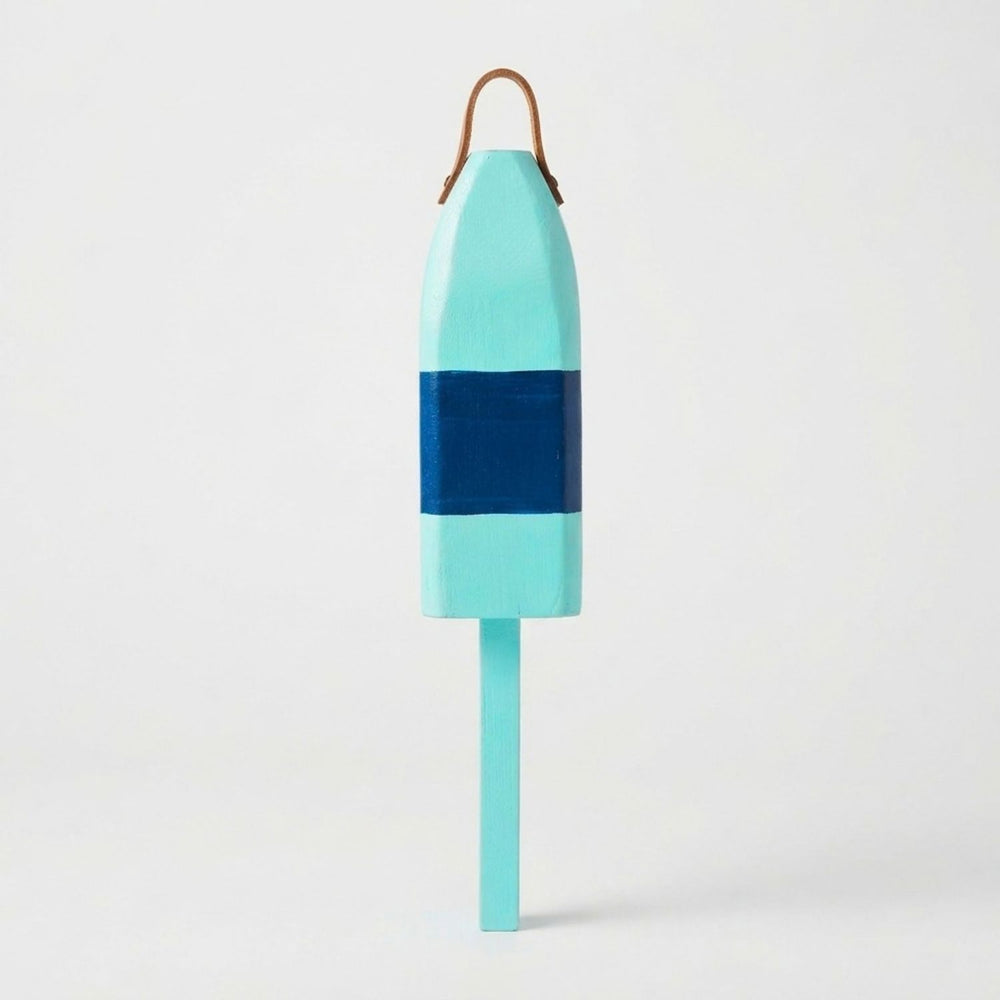 21" Leather-Strapped Wood Buoy - Made in Maine, Buoys in Teal, White, Light Blue and Navy, Nautical Decor, Beach House Decor
