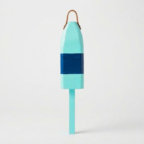 21" Leather-Strapped Wood Buoy - Made in Maine, Teal and Navy Buoy, Nautical Decor, Beach House Decor