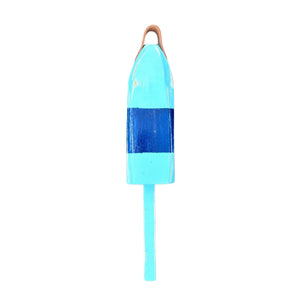 21" Leather-Strapped Wood Buoy - Made in Maine, Light Blue and Navy Buoy, Nautical Decor, Beach House Decor