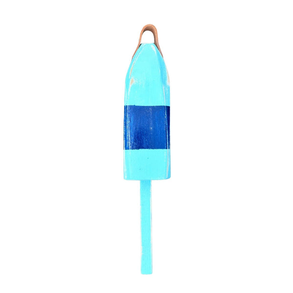 21" Leather-Strapped Wood Buoy - Made in Maine, Light Blue and Navy Buoy, Nautical Decor, Beach House Decor