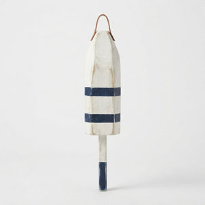 21" Leather-Strapped Wood Buoy - Made in Maine, White and Navy Striped Buoy, Nautical Decor, Beach House Decor
