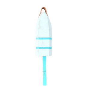 21" Leather-Strapped Wood Buoy - Made in Maine, Light Blue and White Buoy, Nautical Decor, Beach House Decor