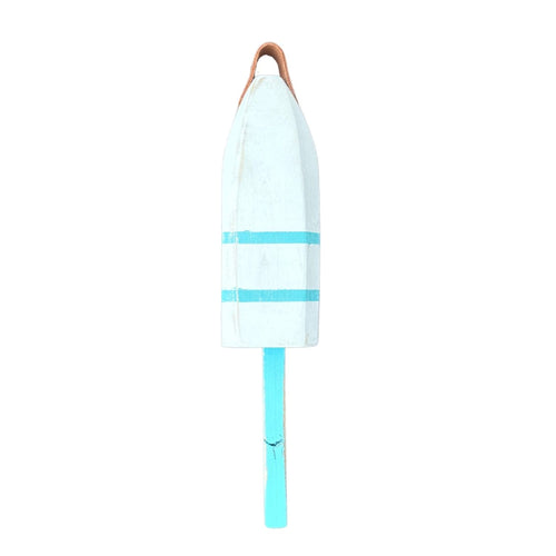 21" Leather-Strapped Wood Buoy - Made in Maine, Light Blue and White Buoy, Nautical Decor, Beach House Decor