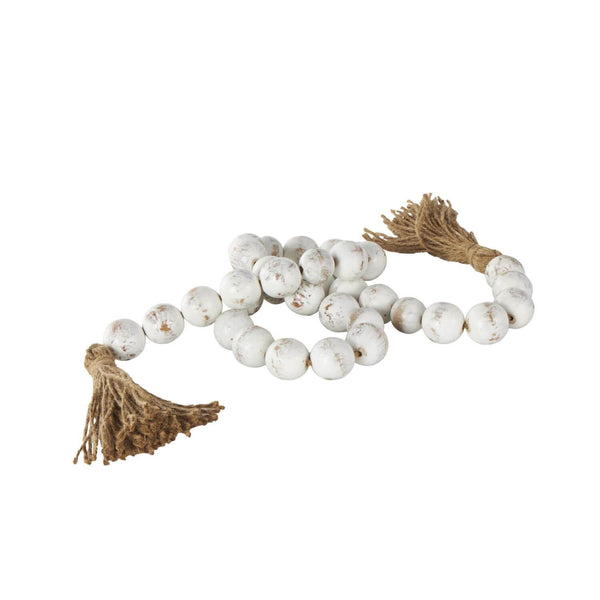 Cream Distressed Beaded Garland with Tassel, 76"