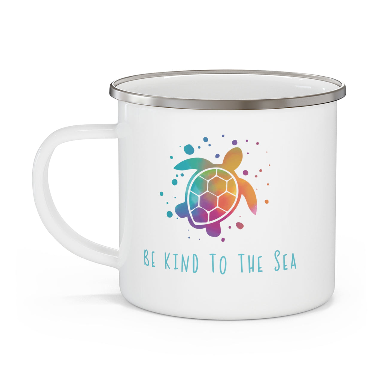 Be Kind To The Sea White Enamel Stainless Steel Beach Mug