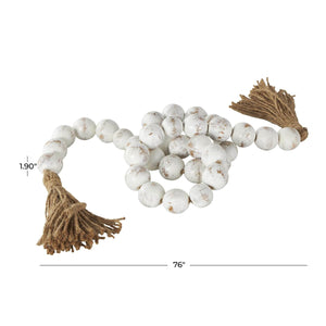Cream Distressed Beaded Garland with Tassel, 76"