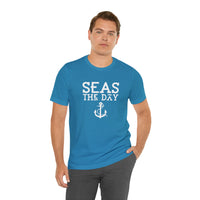 Thumbnail for Unisex Jersey Weekend Tee, Seas The Day Print, Aqua