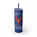 Keep It Salty Skinny Tumbler with Straw, 20 oz, Nautical Blue