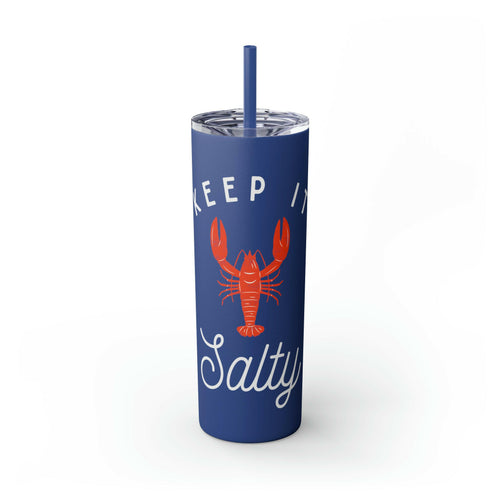 Keep It Salty Skinny Tumbler with Straw, 20 oz, Nautical Blue