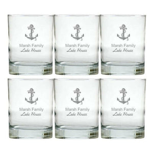 Personalized Nautical Glasses, Double Old Fashioned, Set of 6 Drinkware Sets Nautical Living   