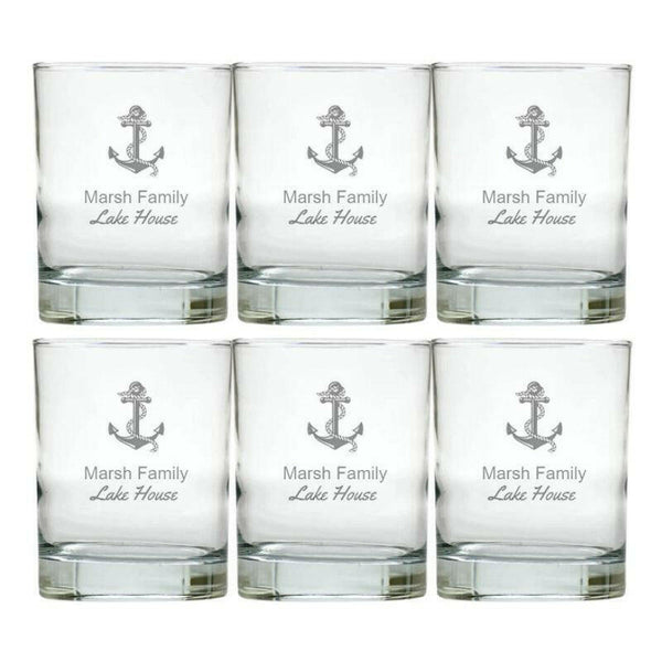 Personalized Nautical Glasses, Double Old Fashioned, Set of 6 Drinkware Sets Nautical Living   