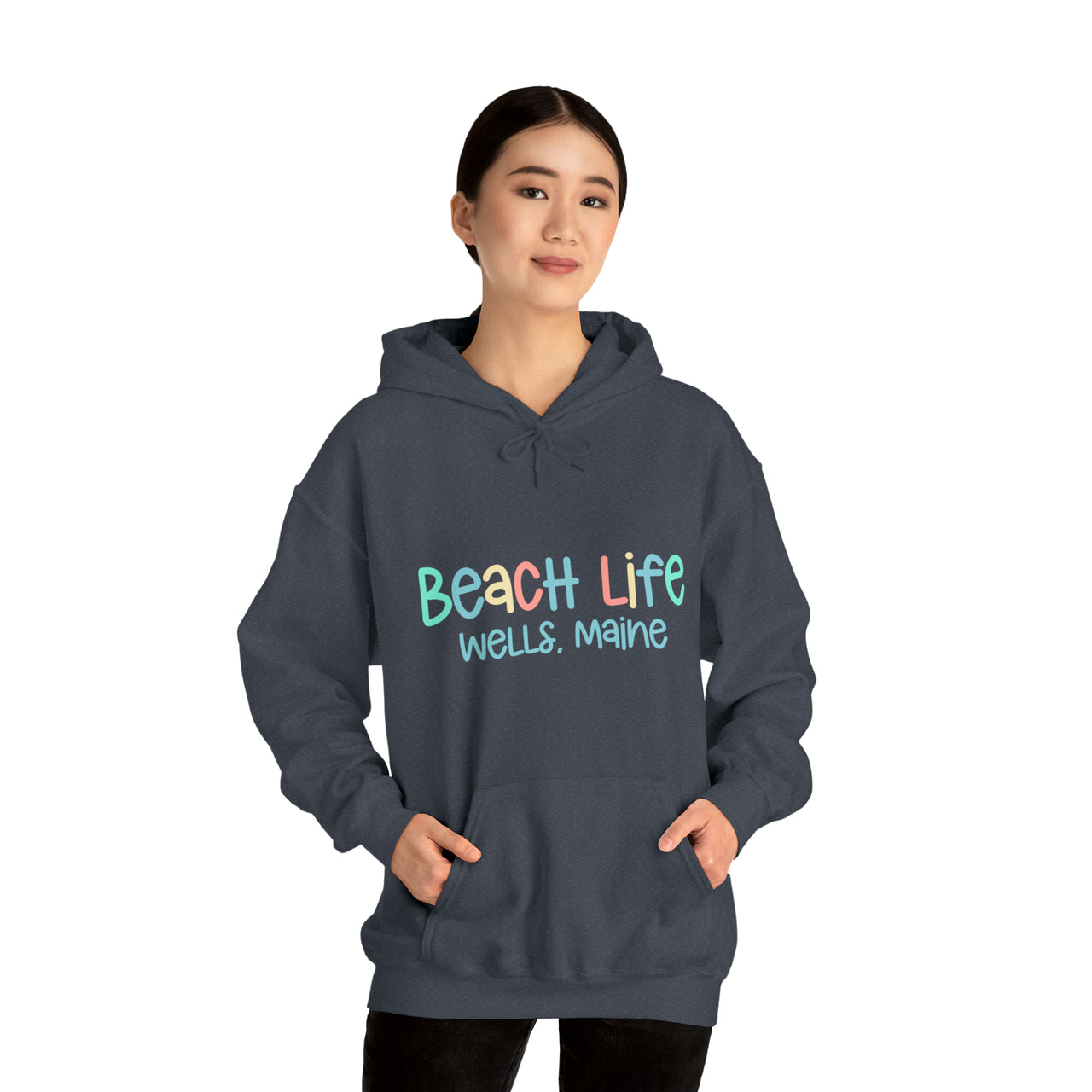 Beach Life Personalized Heavy Blend Heather Navy Hooded Sweatshirt