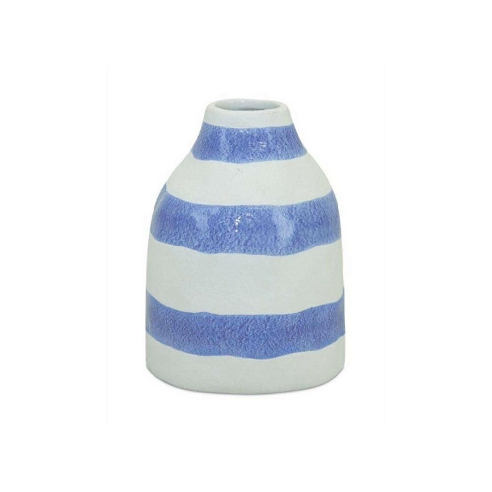 Blue Coastal Stripes Ceramic Vase. 6.75"