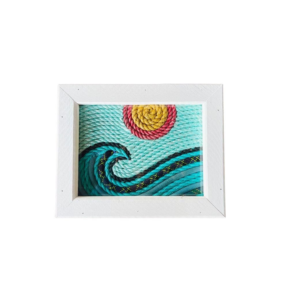 Lobster Rope Wave Art, 8 x 12, Whitewashed Rustic Frame