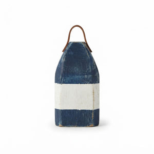 9" Distressed Maine Buoy Centerpiece with Leather Strap in Navy and White, Nautical Decor, Beach House Decor