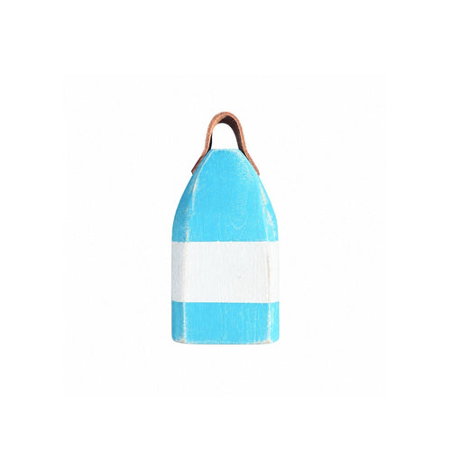 9" Distressed Maine Buoy Centerpiece with Leather Strap in Light Blue and White, Nautical Decor, Beach House Decor
