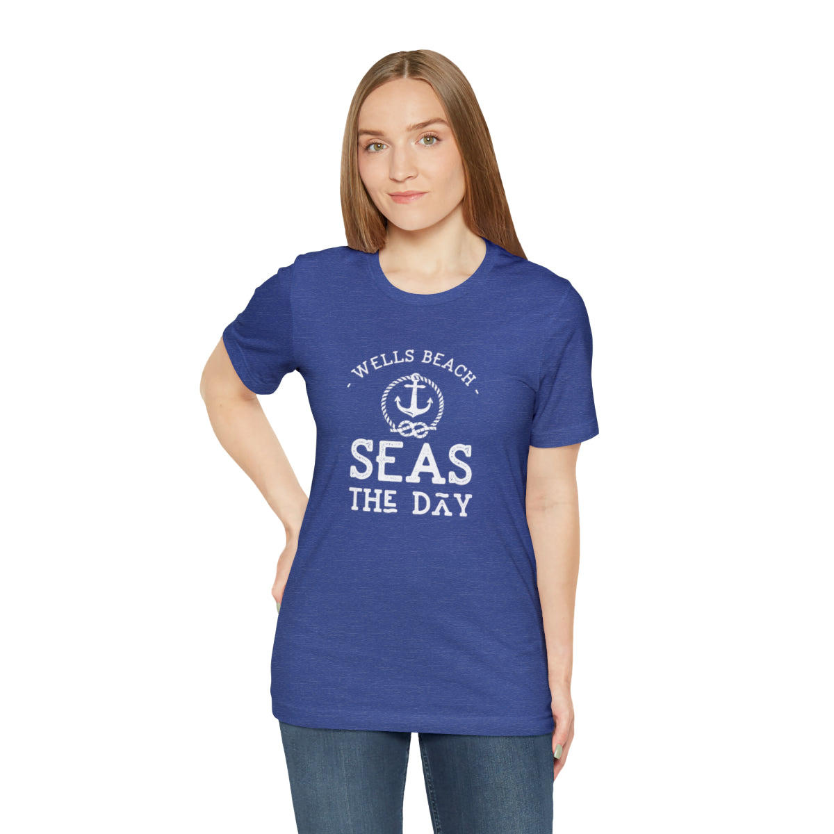Personalized Unisex Weekend Tee, Seas The Day Print, Heather Royal Blue