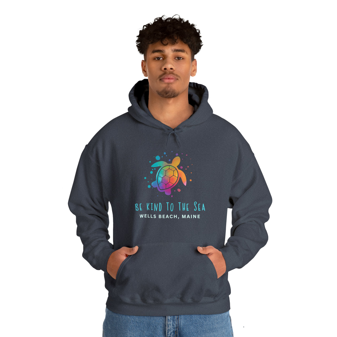 Be Kind To The Sea Personalized Heavy Blend Heather Navy Hooded Sweatshirt