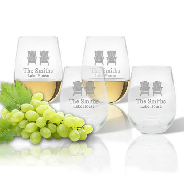 Personalized Stemless Wine Glasses, Choose Your Nautical Design, Unbreakable Acrylic Drinkware Sets New England Trading Co   