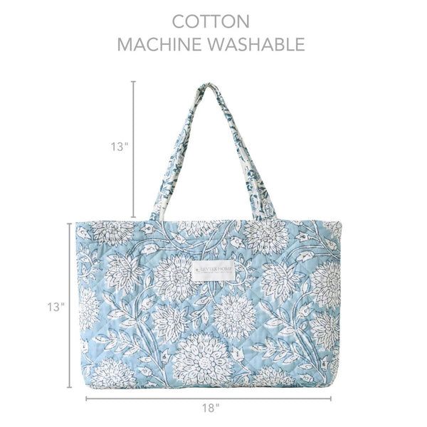 Adare Blue Tote Bag, 18" x 13" Cotton Quilted Beach Bag