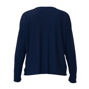 All Is Wells Soft V-Neck Sweater In Navy And Natural Back View, Maine Coastal Gifts, Maine Print Sweaters