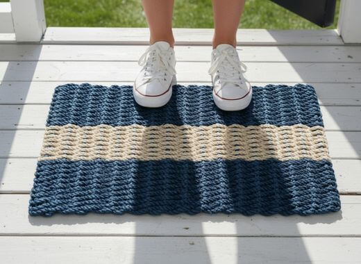 Lobster Rope Outdoor Doormat, Front Door Mat in Navy, Seafoam, Teal