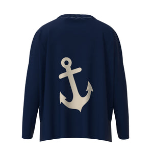 Maine Anchor Icon Sweater In Navy And Natural With Natural Anchor Back Graphic, Maine Nautical Gifts, Maine Print Sweaters
