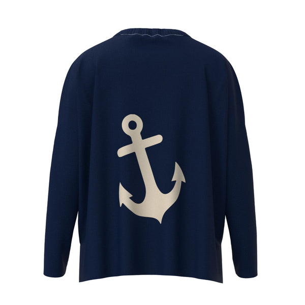 Maine Anchor Icon Sweater In Navy And Natural With Natural Anchor Back Graphic, Maine Nautical Gifts, Maine Print Sweaters
