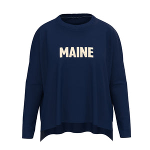 Maine Anchor Icon Sweater In Navy And Natural With Maine Front Print, Maine Coastal Gifts, Maine Print Sweaters