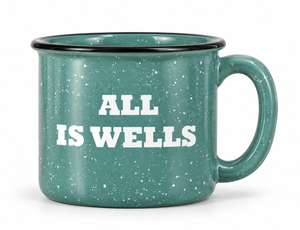 Aqua Speckled Ceramic Camp Mug With Etched All Is Wells Design, Beach House Coffee Mugs, Maine Coastal Mugs, Maine Nautical Gifts