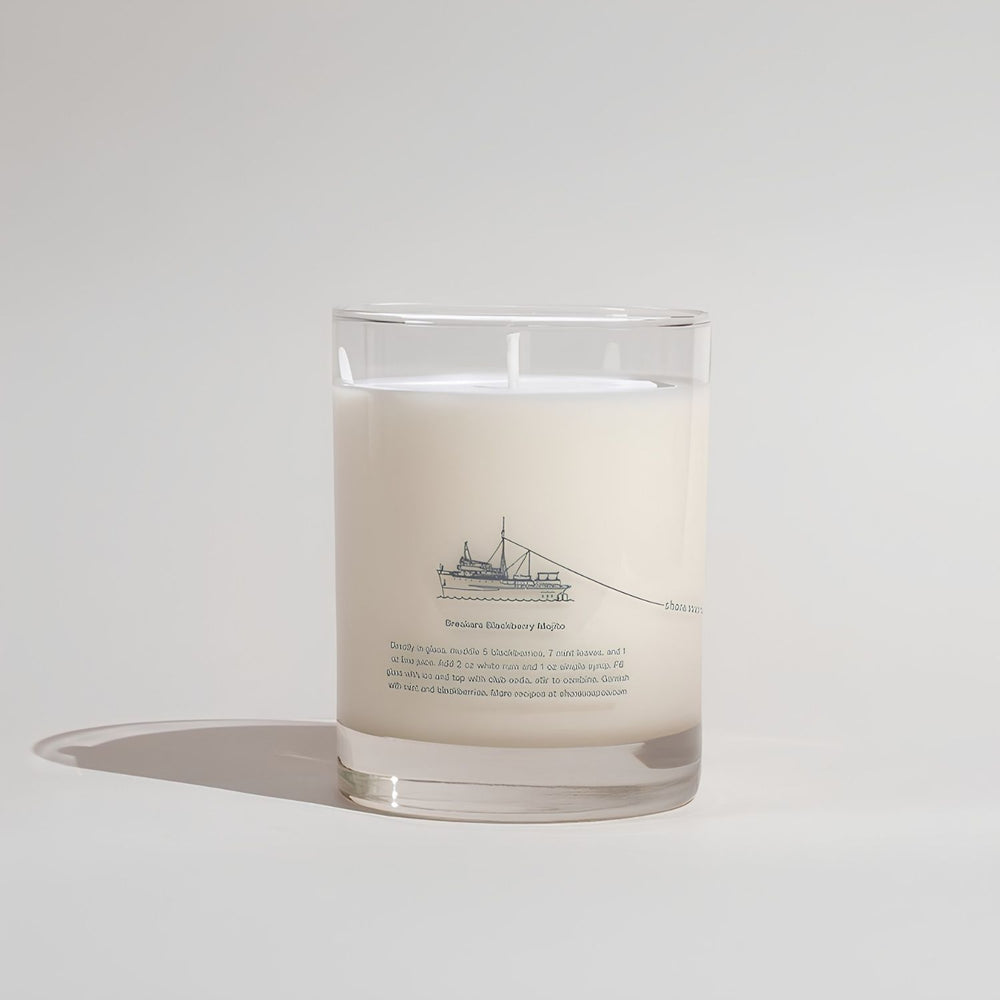 Atlantic Scented Soy Candle with Oyster Shell Design Gift Box on White Background, Beach House Gift