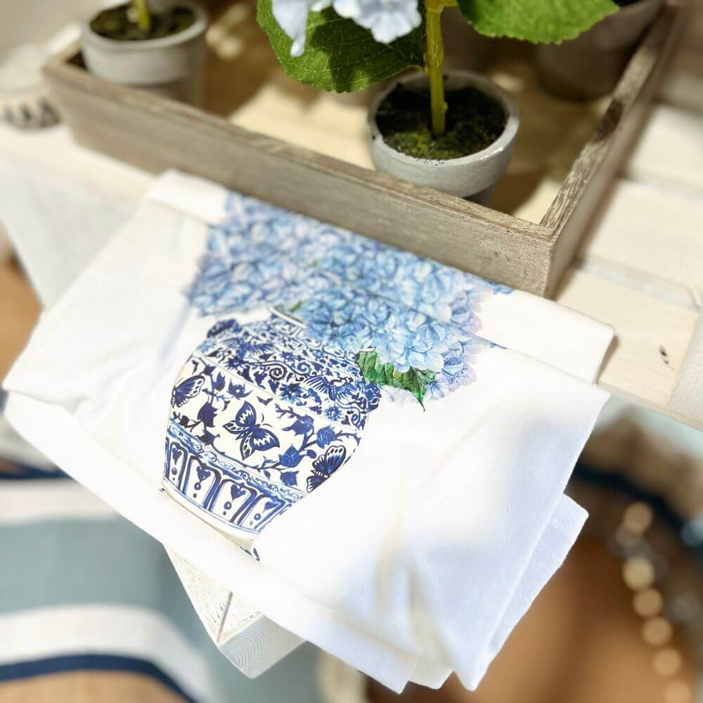 Blue Hydrangeas Vase Tea Towel