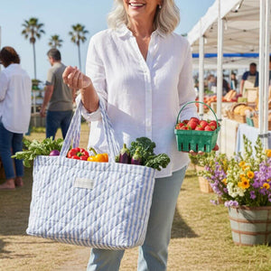 Martha Stripe Tote Bag, 18" x 13", Market Tote, Coastal Bag