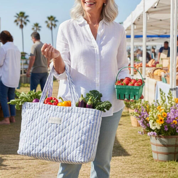 Martha Stripe Tote Bag, 18" x 13", Market Tote, Coastal Bag