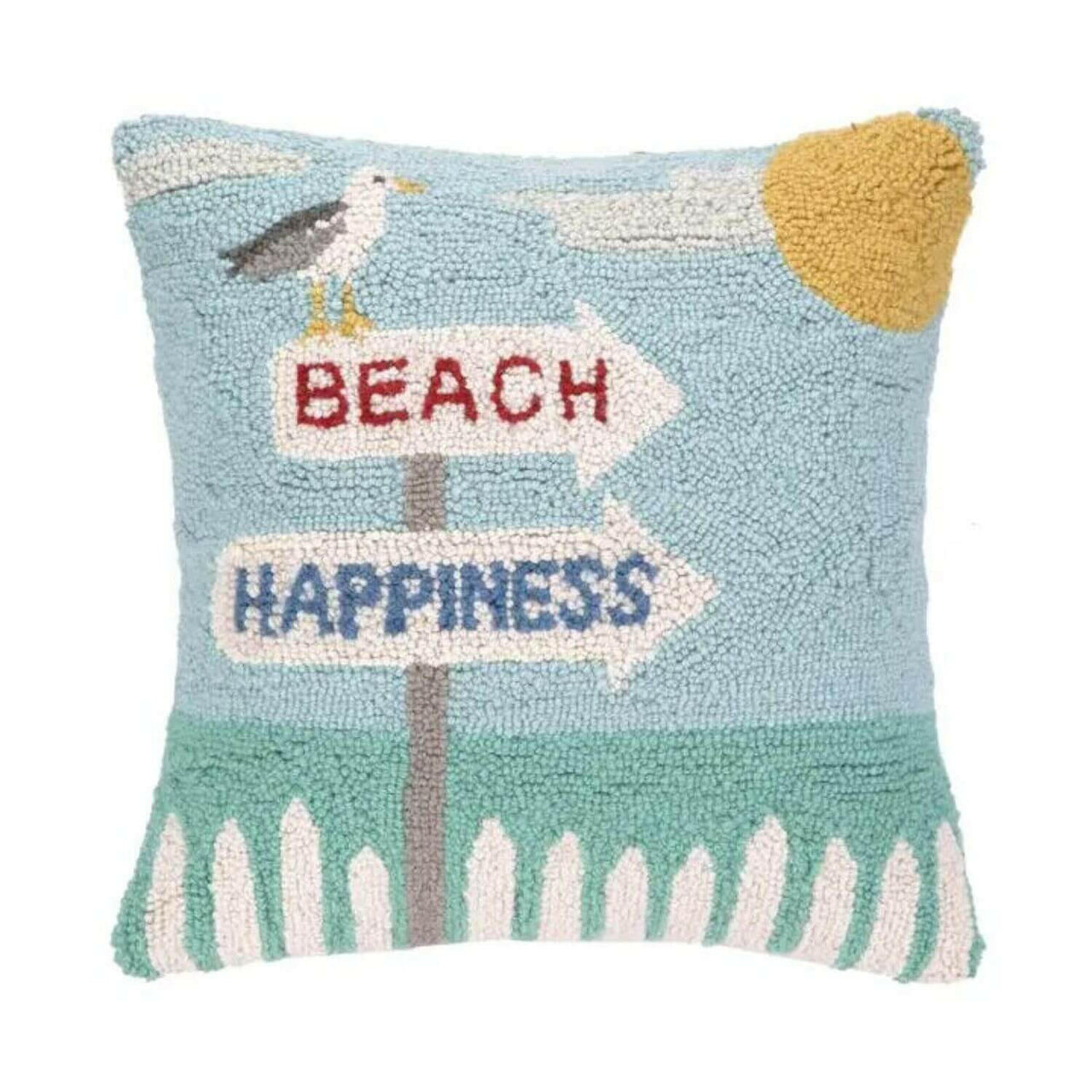 Beach Happiness Seagull Hook Pillow, 16 x 16