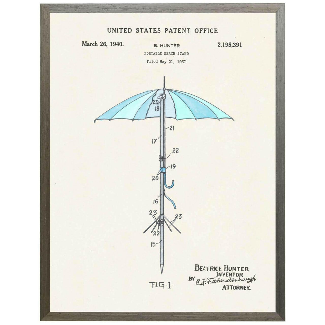 Beach Umbrella Patent Artwork, Barnwood Frame