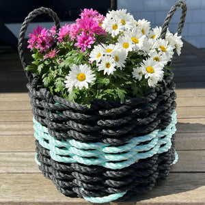 Coastal Lobster Rope Basket Planter with Fresh Flowers, Decorative Storage Basket for Indoor or Outdoor Decor