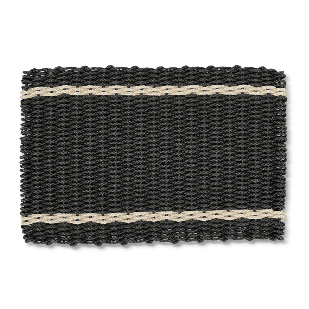 Black with Light Tan Tailored Stripes Lobster Rope Doormat, Outdoor Doormats Woven in Maine